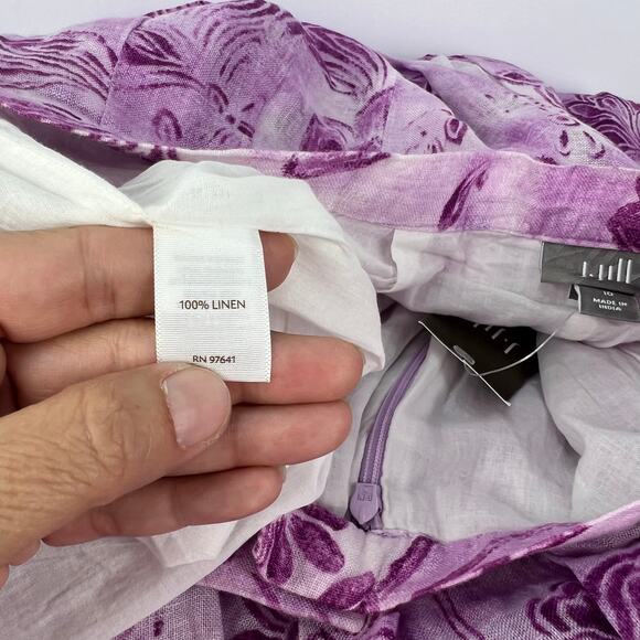 NEW J Jill 10 Women's 100% Linen Flowy Full Maxi Skirt Lined Purple Floral - Picture 10 of 12